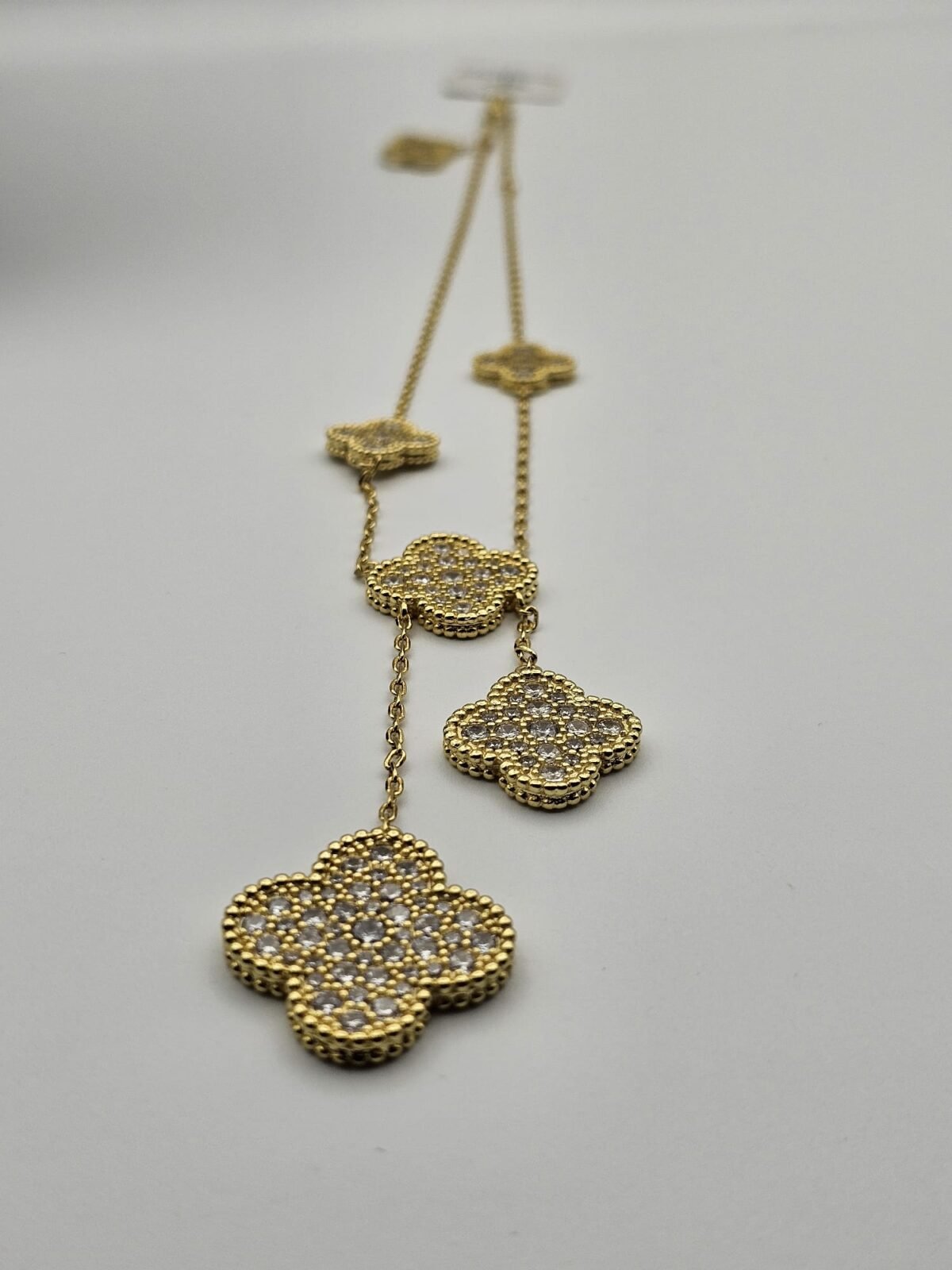 Van cleef modeli vintage yonca doğal taş full taş vca altın gold kolye