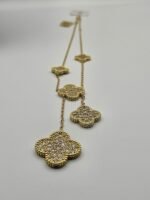 Van cleef modeli vintage yonca doğal taş full taş vca altın gold kolye