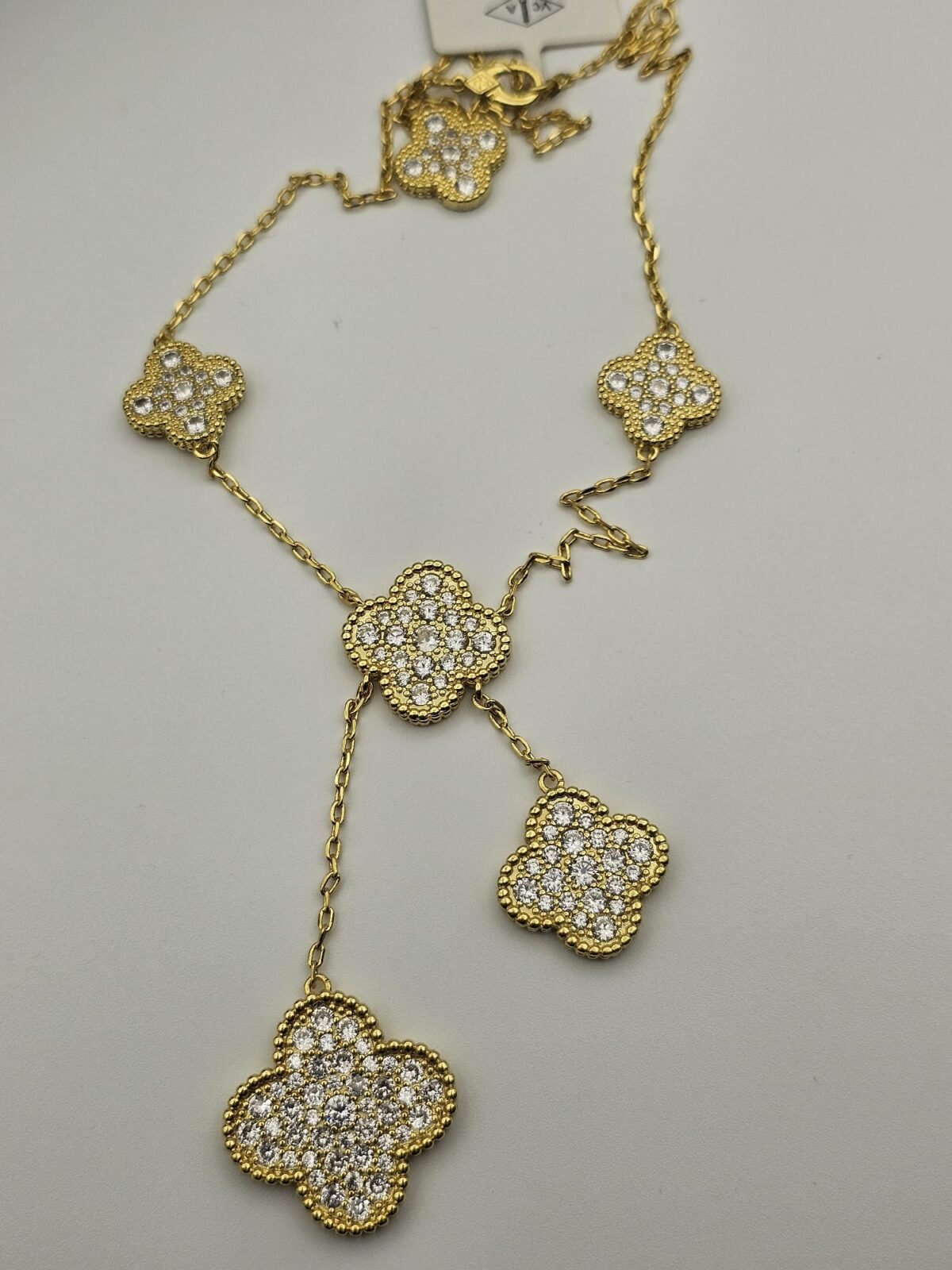 Van cleef modeli vintage yonca doğal taş full taş vca altın gold kolye