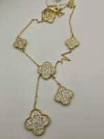 Van cleef modeli vintage yonca doğal taş full taş vca altın gold kolye