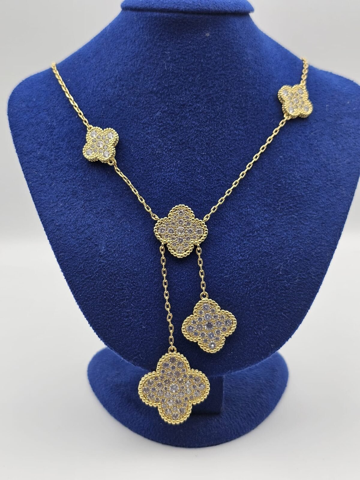 Van cleef modeli vintage yonca doğal taş full taş vca altın gold kolye