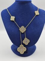 Van cleef modeli vintage yonca doğal taş full taş vca altın gold kolye