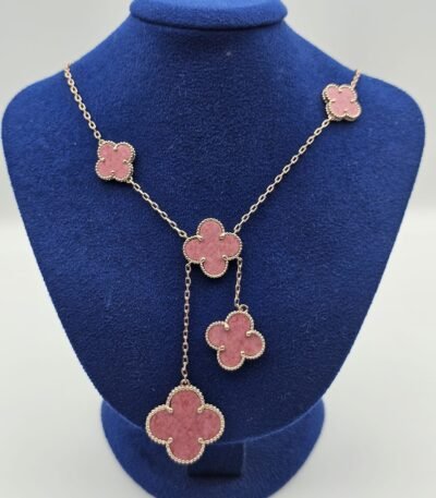 Van cleef modeli vintage yonca doğal taş pembe vca rose gold kolye