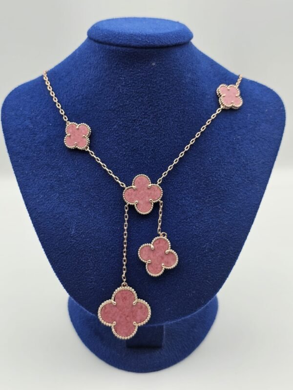 Van cleef modeli vintage yonca doğal taş pembe vca rose gold kolye