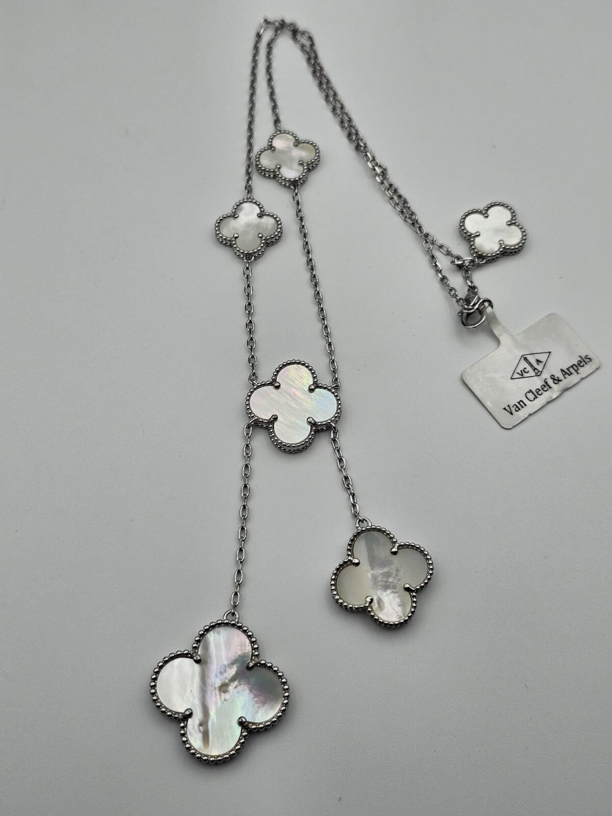 Van cleef modeli vintage yonca doğal taş sedef beyaz vca gümüş kolye