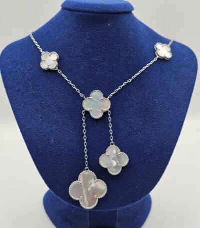 Van cleef modeli vintage yonca doğal taş sedef beyaz vca gümüş kolye