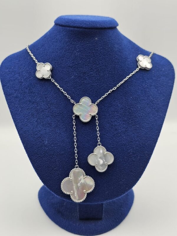 Van cleef modeli vintage yonca doğal taş sedef beyaz vca gümüş kolye